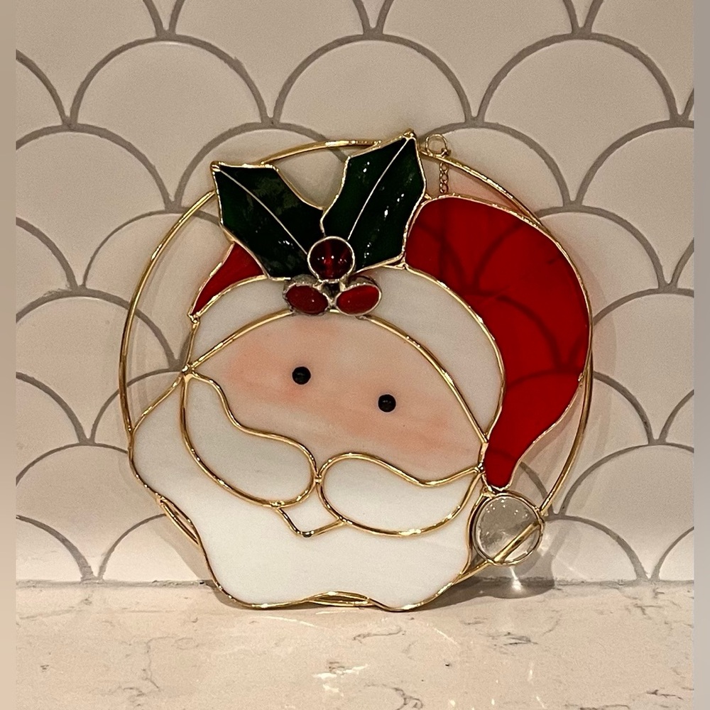 Santa Stained‎ Glass Window Decor